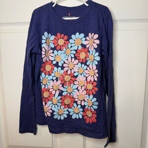 Crewcuts Kids Floral Long Sleeve Shirt Blue and Multicolor Size Large 10/11 GUC